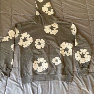 Gray denim tear Hoodie